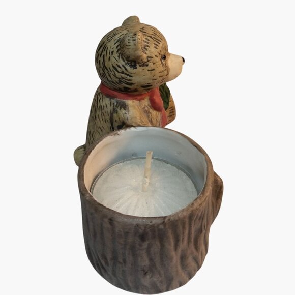 Teddy Bear Figurine Candle Holder Christmas Holiday Wreath - Picture 4 of 8